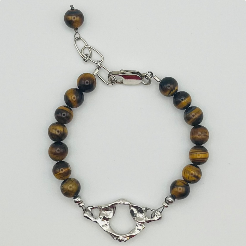 Sterling Silver Atlas Vertebra and Tiger's Eye Bracelet